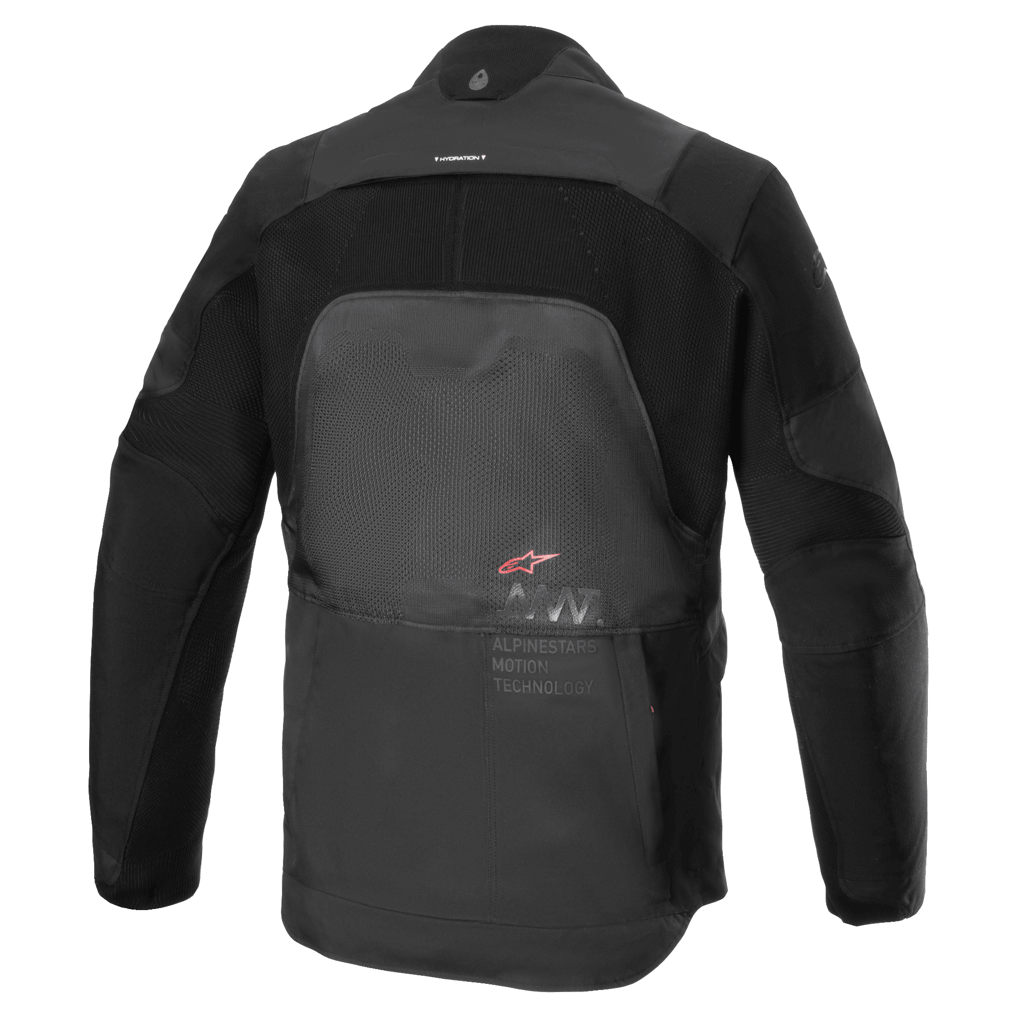 Giacca Alpinestars AMT-7 Air, giacca da moto, nero Dark Shadow, vista posteriore con pannelli di ventilazione MATRYX sulla schiena, CORDURA Ripstop su spalle e braccia e marchio Alpinestars Motion Technology.