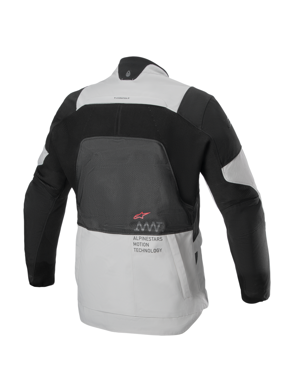 Giacca Alpinestars AMT-7 Air, vista posteriore, Tan e Dark Shadow, giacca tecnica da moto con ampio pannello in rete MATRYX® sulla schiena, scritta 'Alpinestars Motion Technology' e logo rosso, progettata per l'adventure touring estivo