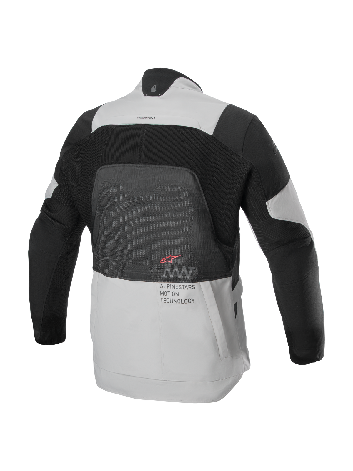 Giacca Alpinestars AMT-7 Air, vista posteriore, Tan e Dark Shadow, giacca tecnica da moto con ampio pannello in rete MATRYX® sulla schiena, scritta 'Alpinestars Motion Technology' e logo rosso, progettata per l'adventure touring estivo