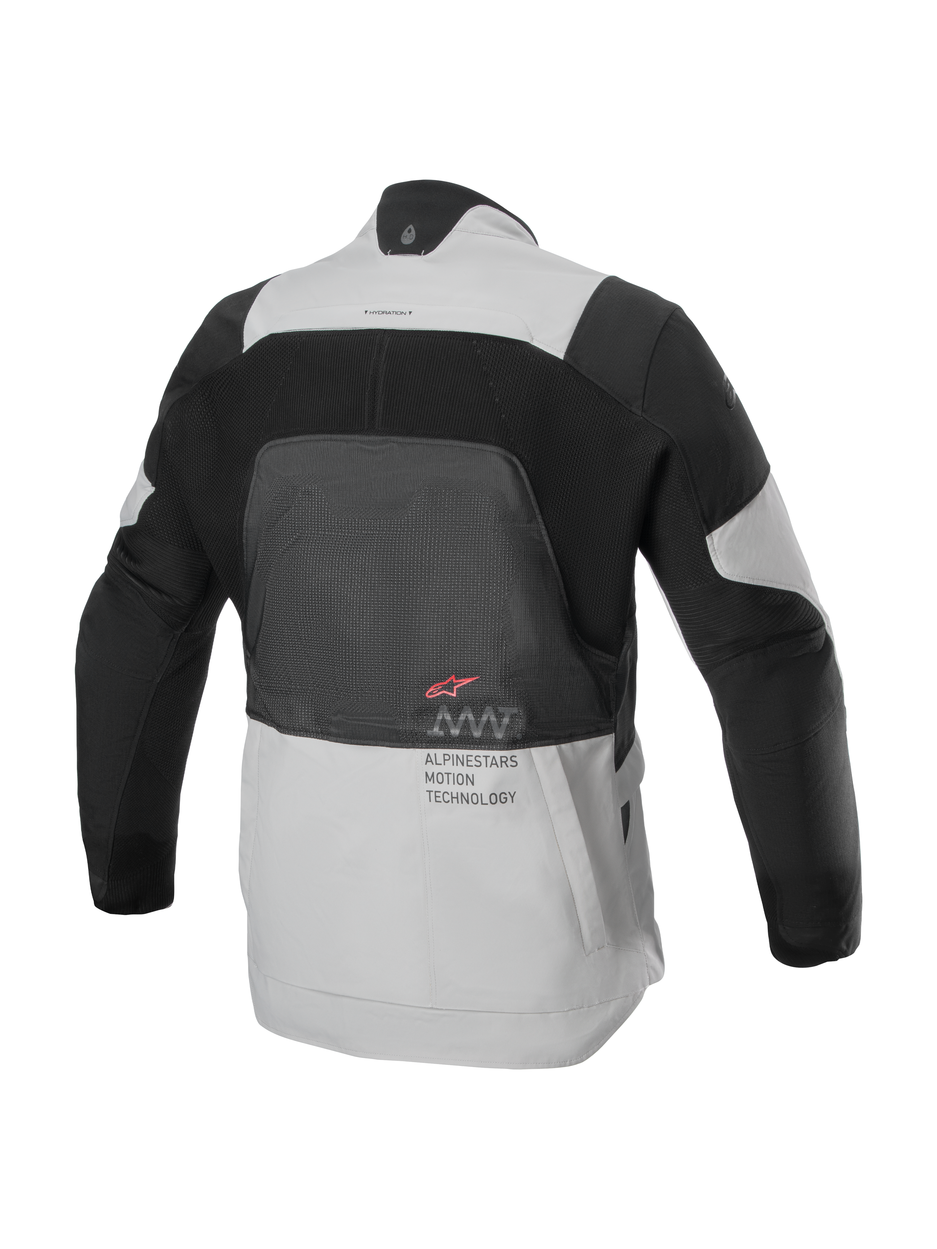 Giacca Alpinestars AMT-7 Air, vista posteriore, Tan e Dark Shadow, giacca tecnica da moto con ampio pannello in rete MATRYX® sulla schiena, scritta 'Alpinestars Motion Technology' e logo rosso, progettata per l'adventure touring estivo