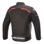 Alpinestars T-SPS Superair Jacket, giacca da moto in tessuto, nero con accenti rosso brillante, vista posteriore con ampi pannelli di ventilazione in mesh, profili rossi sulle spalle e logo Alpinestars bianco sulla parte bassa della schiena