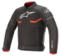 Alpinestars T-SPS Superair Jacket, giacca da moto in tessuto, nero con dettagli rosso brillante e bianchi, pannelli di ventilazione in mesh, logo Astars bianco su petto e spalle, fodera interna rossa