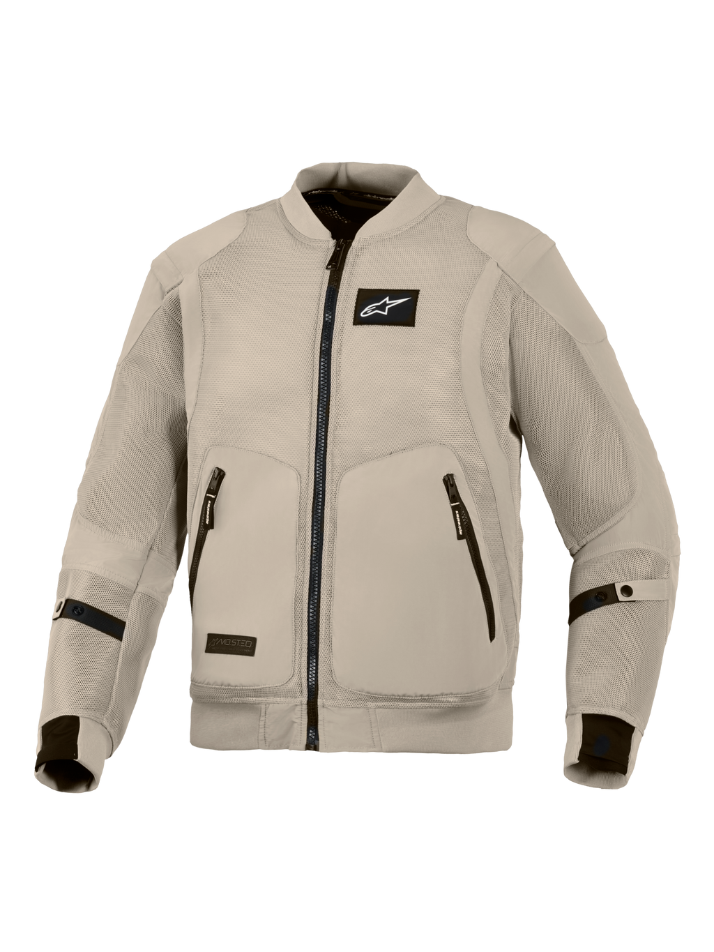 Giacca Alpinestars Flight Air, giacca da moto grigio Aluminum, abbigliamento urban riding stile bomber con ampi pannelli in mesh 3D per il massimo flusso d'aria, logo Alpinestars nero sul petto e doppie tasche frontali con zip.