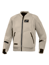 Giacca Alpinestars Flight Air, giacca da moto grigio Aluminum, abbigliamento urban riding stile bomber con ampi pannelli in mesh 3D per il massimo flusso d'aria, logo Alpinestars nero sul petto e doppie tasche frontali con zip.