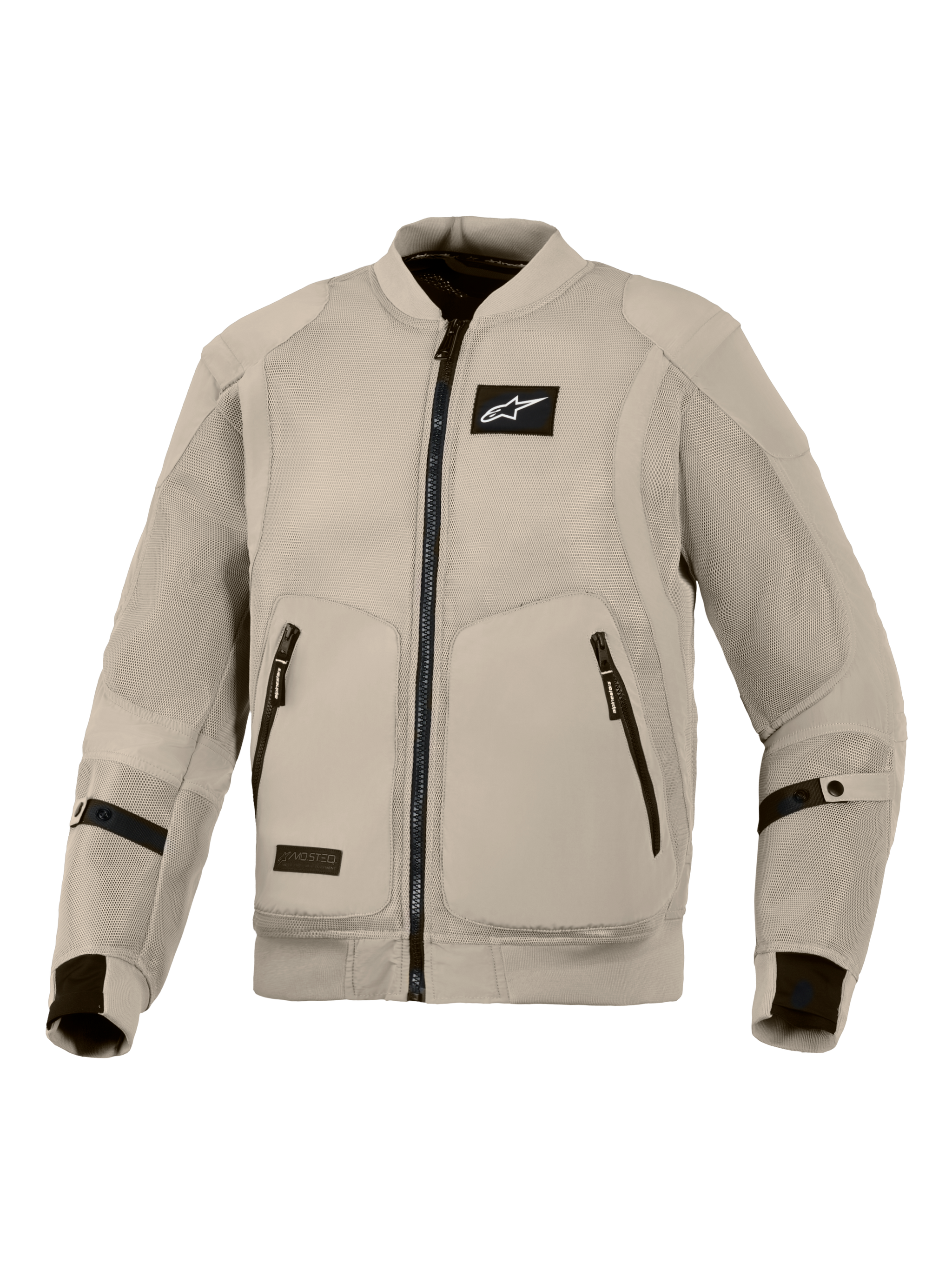 Giacca Alpinestars Flight Air, giacca da moto grigio Aluminum, abbigliamento urban riding stile bomber con ampi pannelli in mesh 3D per il massimo flusso d'aria, logo Alpinestars nero sul petto e doppie tasche frontali con zip.