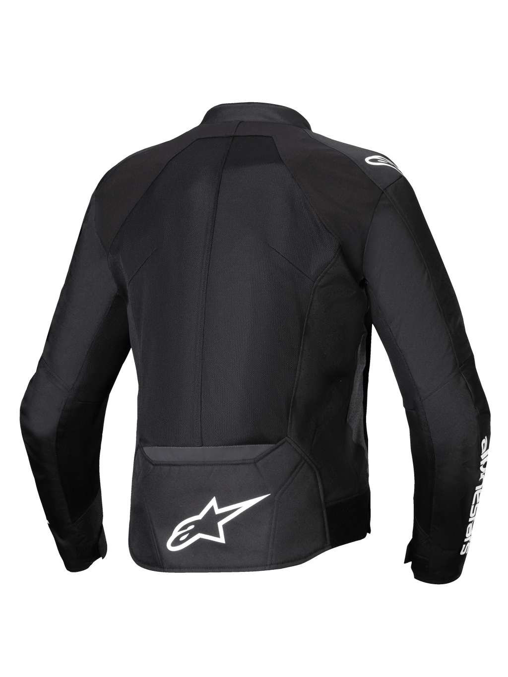 Alpinestars giacca Viper Air V4, giacca da moto da uomo in tessuto nero con pannelli in rete ventilati e logo Astars sul retro.