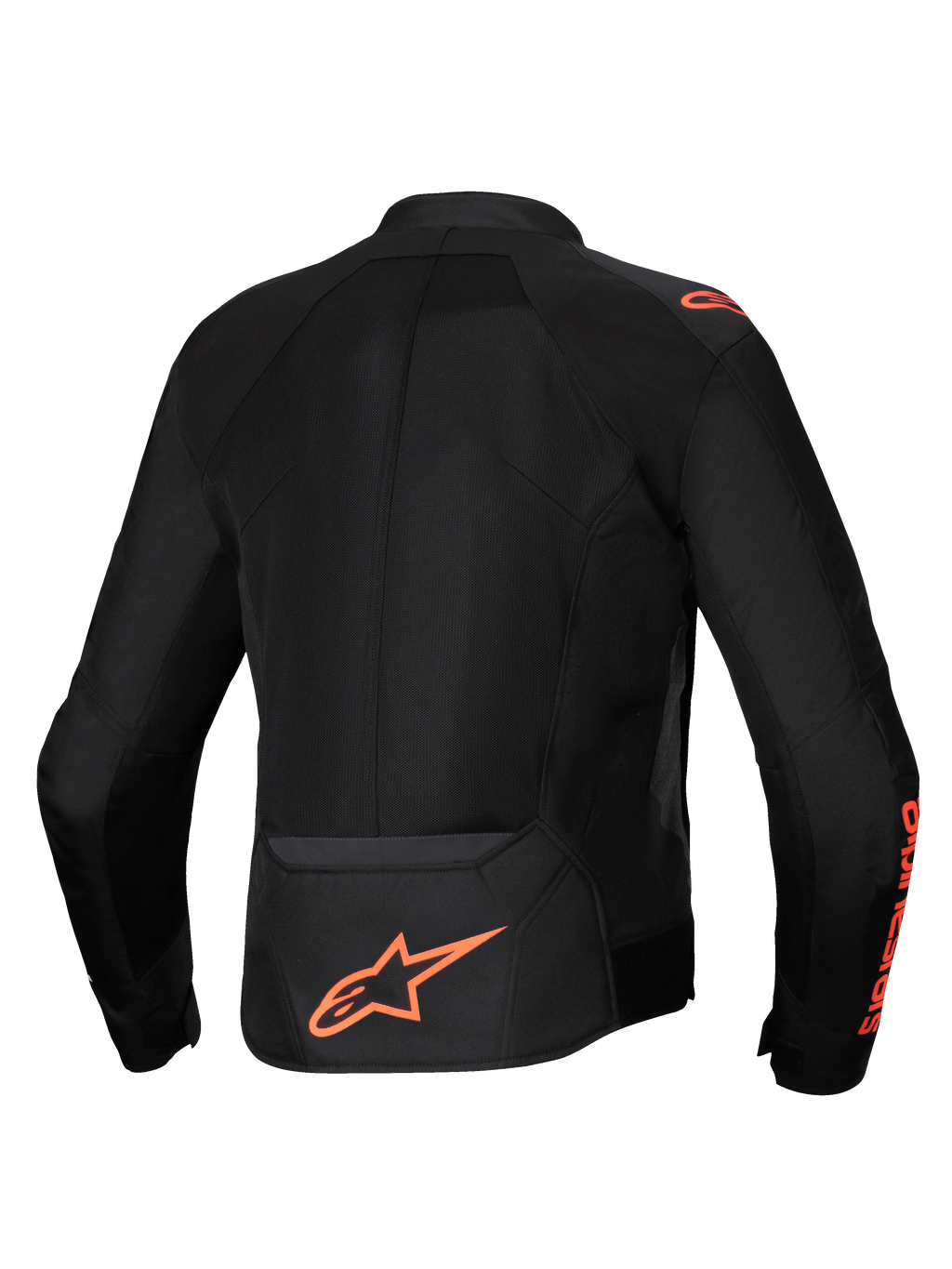 Alpinestars giacca Viper Air V4 da uomo, nero e rosso fluo, vista posteriore con pannelli in tech mesh ventilati.