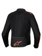 Alpinestars giacca Viper Air V4 da uomo, nero e rosso fluo, vista posteriore con pannelli in tech mesh ventilati.