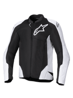 Giacca Alpinestars Viper Air V4, giacca da moto in tessuto, nero e bianco, con grande logo Astar bianco sul petto, pannelli in mesh traforato per il flusso d'aria, vestibilità sportiva ergonomica per la guida su strada