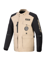 Giacca Alpinestars Dice, giacca da moto urbana, sabbia e nero, design ispirato al workwear con quattro tasche anteriori e patch con logo, robusta costruzione in tessuto per prestazioni stradali