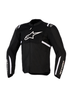 Giacca Alpinestars T-SPS Air v2, giacca da moto in tessuto, nero e bianco, con grande logo bianco sul petto e pannelli in mesh per il flusso d'aria, design sportivo con branding Alpinestars sulle maniche