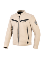 Giacca Alpinestars Bruiser, giacca da moto urbana, color sabbia, costruzione in tessuto con dettagli delle cerniere neri, colletto con bottone a pressione, tasche funzionali multiple, patch logo circolare sulla manica, design contemporaneo ispirato al workwear