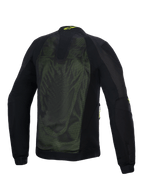 Giacca Alpinestars Troop-Air, giacca tecnica da moto in mesh, Nero e Giallo Fluo, vista posteriore con ampi pannelli in mesh tecnico 2D per il flusso d'aria, logo Alpinestars giallo sul colletto e maniche in tessuto rinforzato