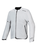 Giacca Alpinestars C-1 Air, giacca da moto, argento, costruzione in tessuto leggero con pannelli in rete tecnica, vista frontale con cerniera nera centrale e tasche laterali, loghi Alpinestars sulla spalla e sul polsino, stile urban commuting