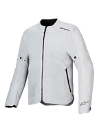 Giacca Alpinestars C-1 Air, giacca da moto, argento, costruzione in tessuto leggero con pannelli in rete tecnica, vista frontale con cerniera nera centrale e tasche laterali, loghi Alpinestars sulla spalla e sul polsino, stile urban commuting
