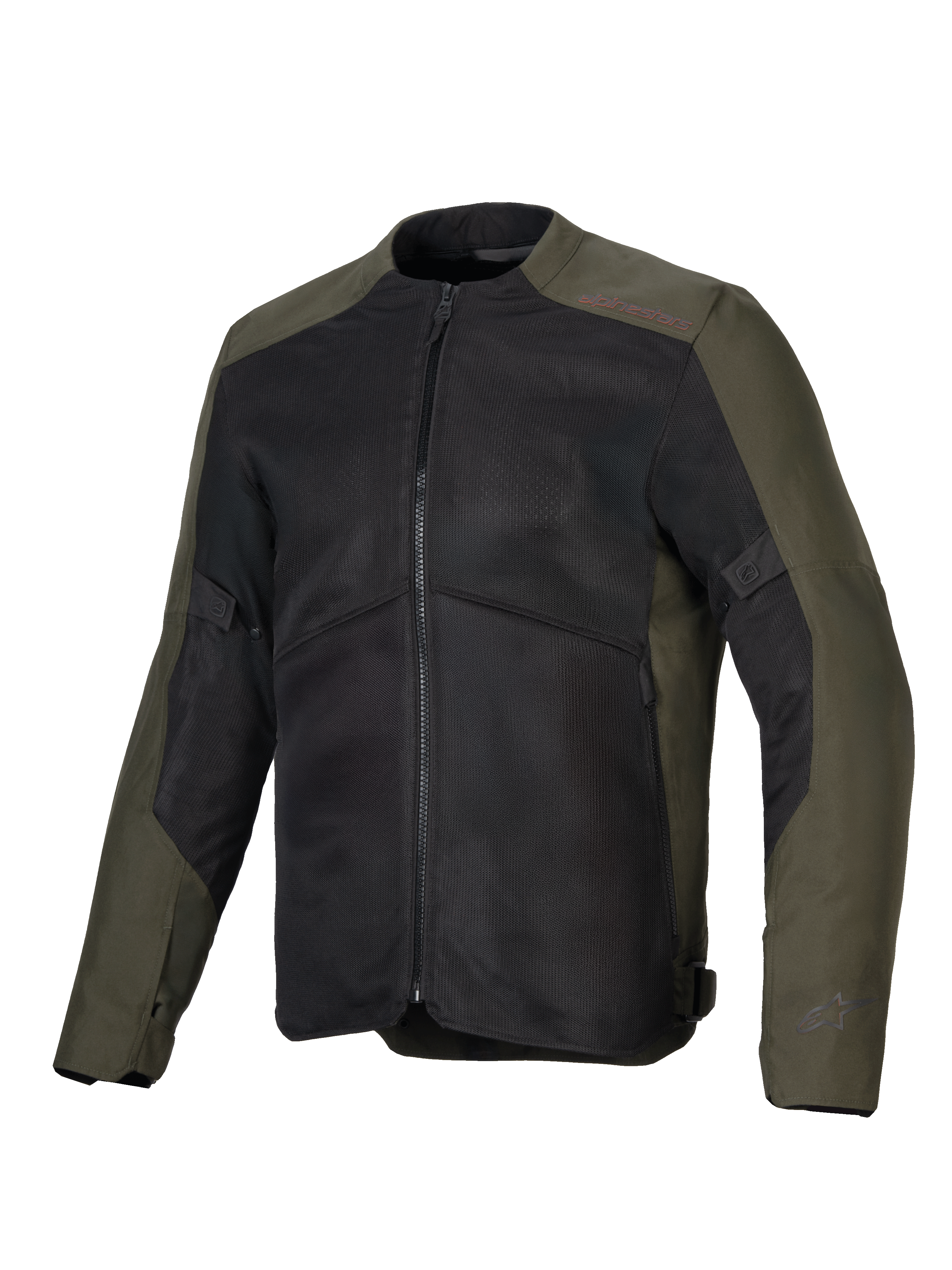 Giacca Alpinestars C-1 Air, giacca da moto, kaki e nero, dotata di ampi pannelli in rete per la ventilazione, struttura in tessuto poliestere 450D, raffinati loghi riflettenti sulle maniche e sul colletto, stile urban contemporaneo per il commuting cittadino e il touring