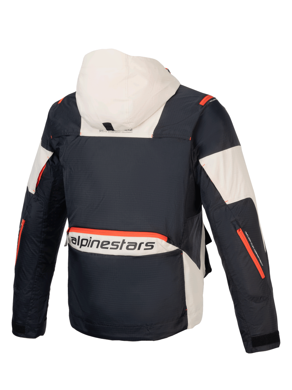 Alpinestars Giacca Mogress Air, giacca da moto urban da uomo, vista posteriore, nera, mandorla e arancione, tessuto ripstop.