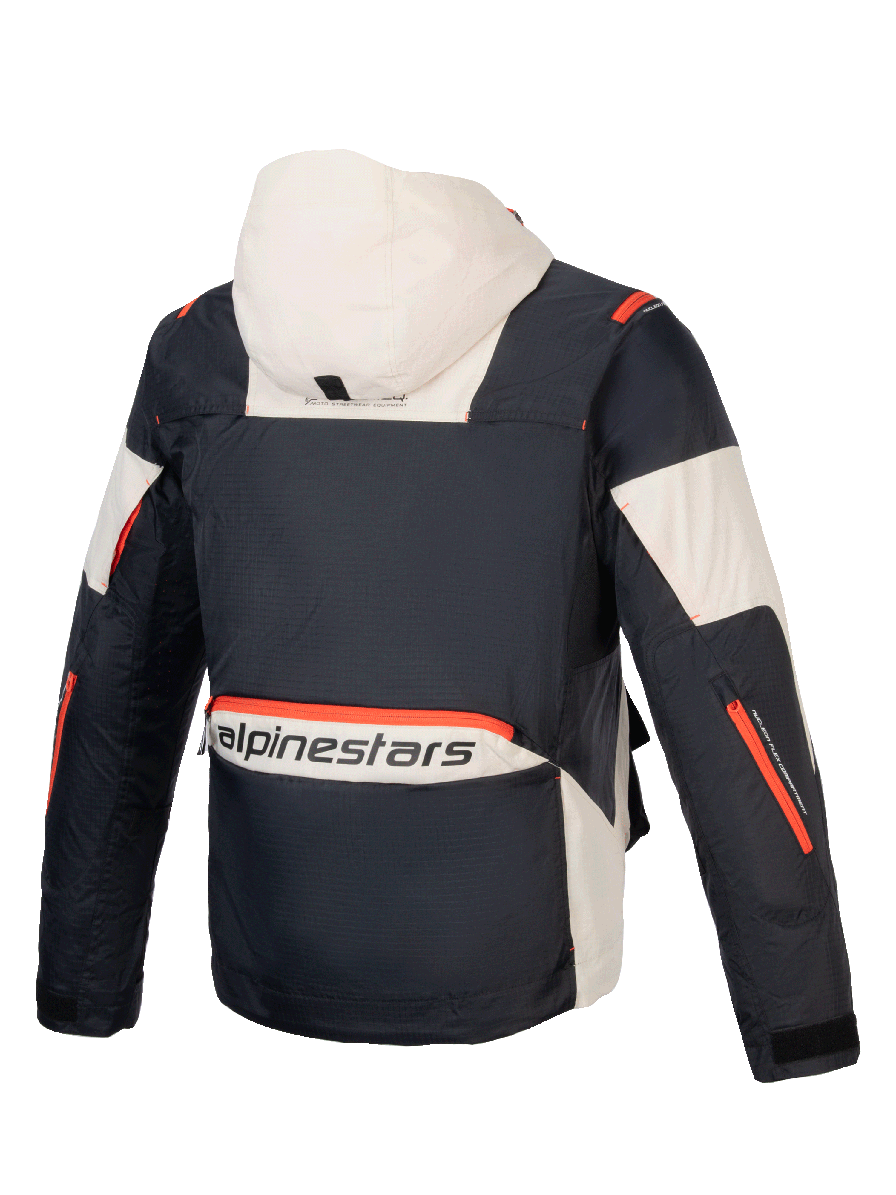 Alpinestars Giacca Mogress Air, giacca da moto urban da uomo, vista posteriore, nera, mandorla e arancione, tessuto ripstop.