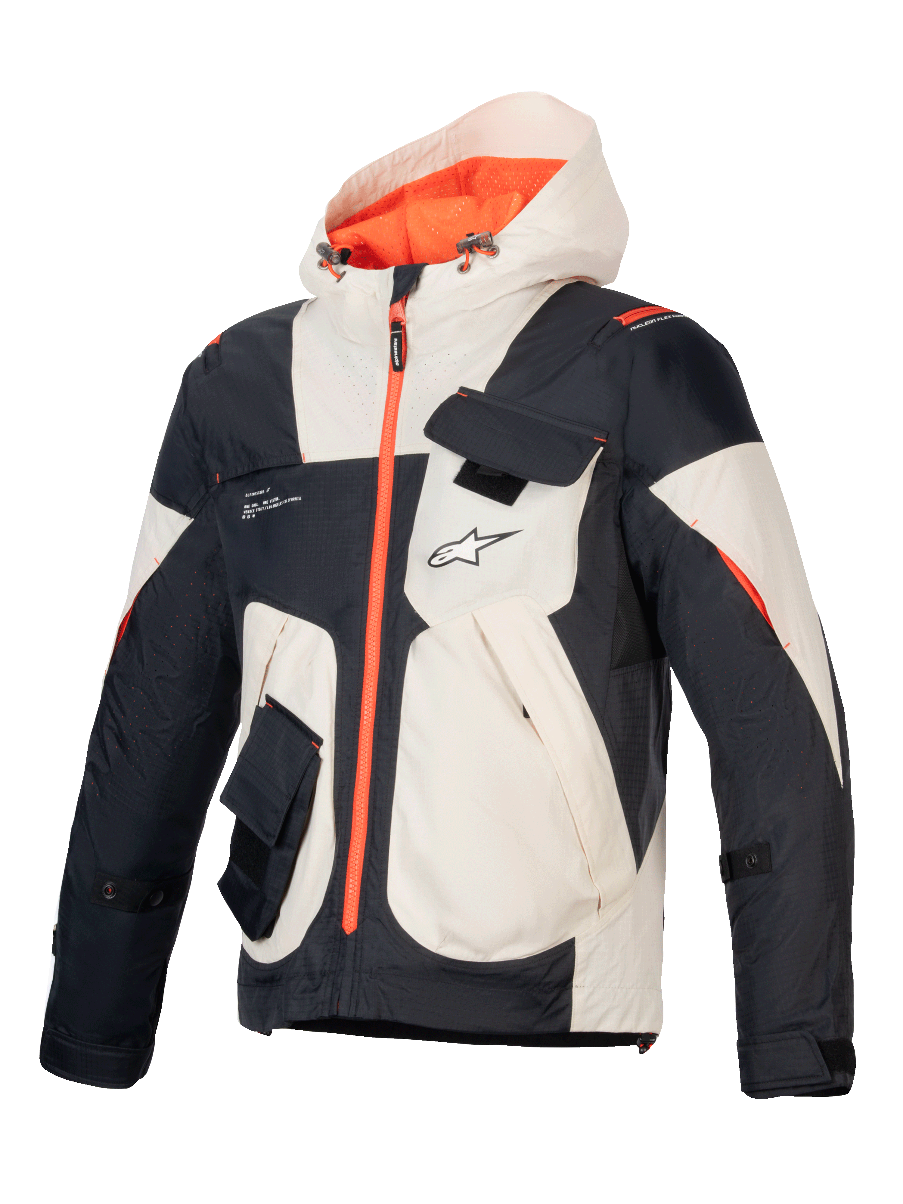 Alpinestars Giacca Mogress Air, giacca da moto urban da uomo, nero e arancione acceso, ripstop ventilato con cappuccio