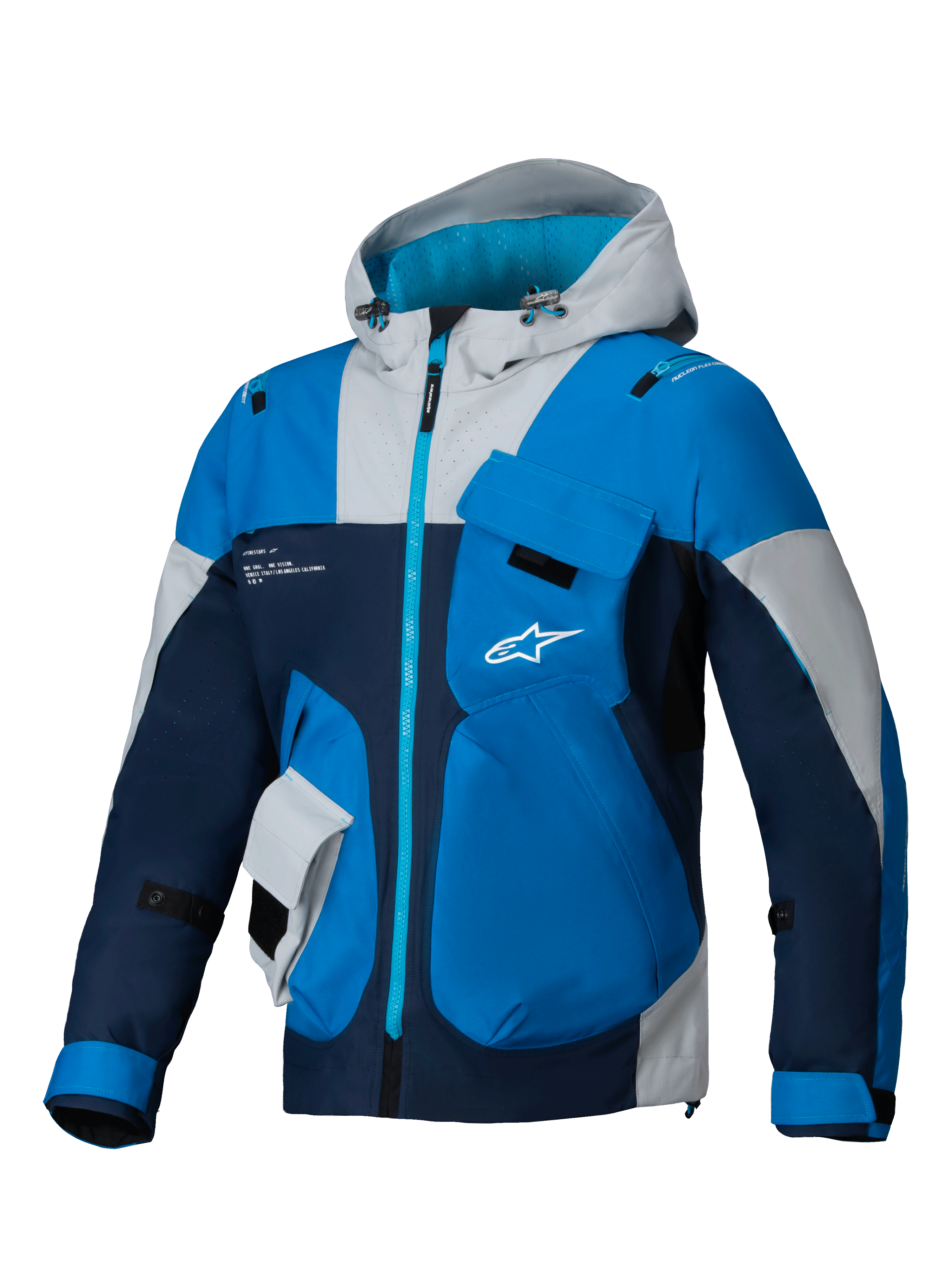 Alpinestars Giacca Mogress Air, giacca moto urban blu e navy in ripstop ventilato, cappuccio e protezioni Nucleon Flex Plus.