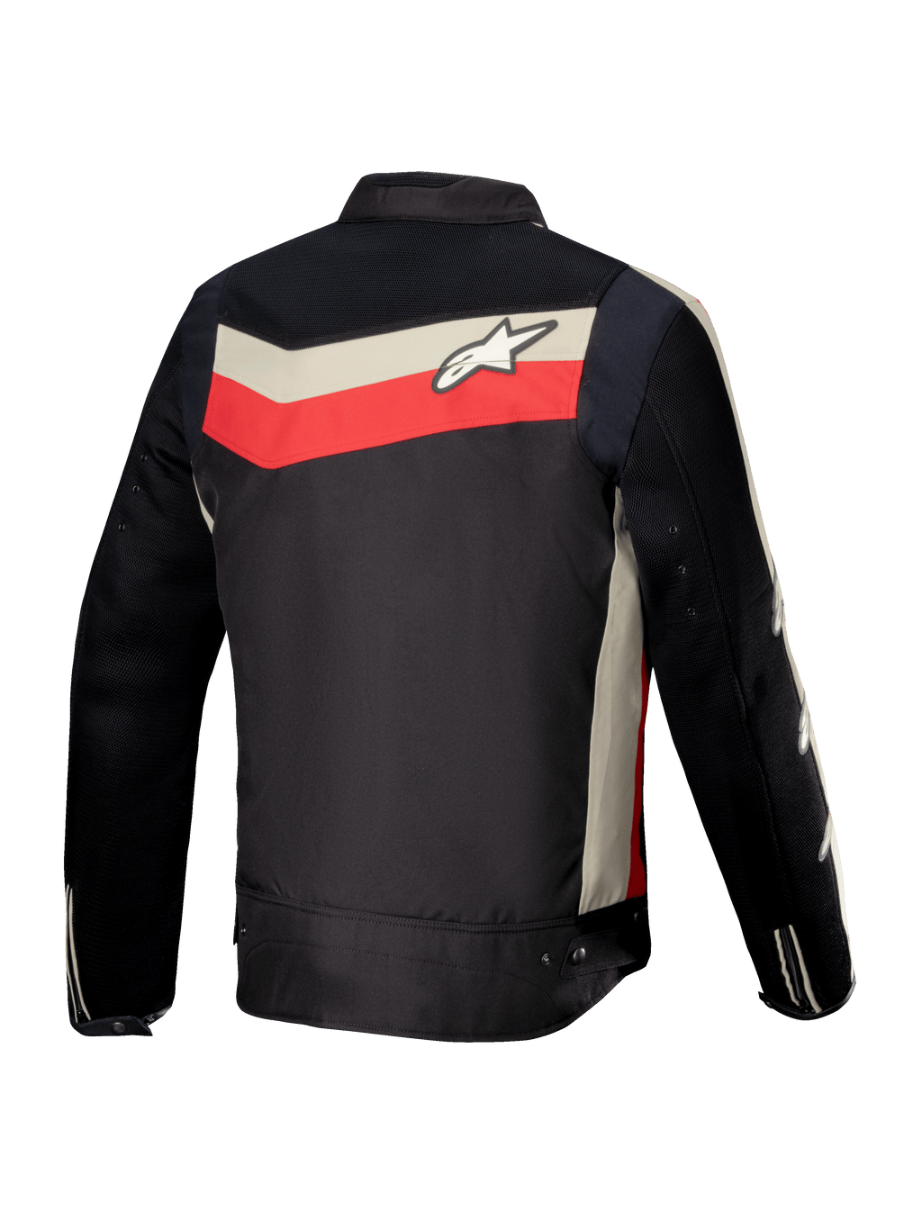 Alpinestars Giacca T-Dyno Air, giacca da moto in tessuto da uomo, vista posteriore, nera, rosso vivo ed ecrù, con pannelli in mesh traspirante