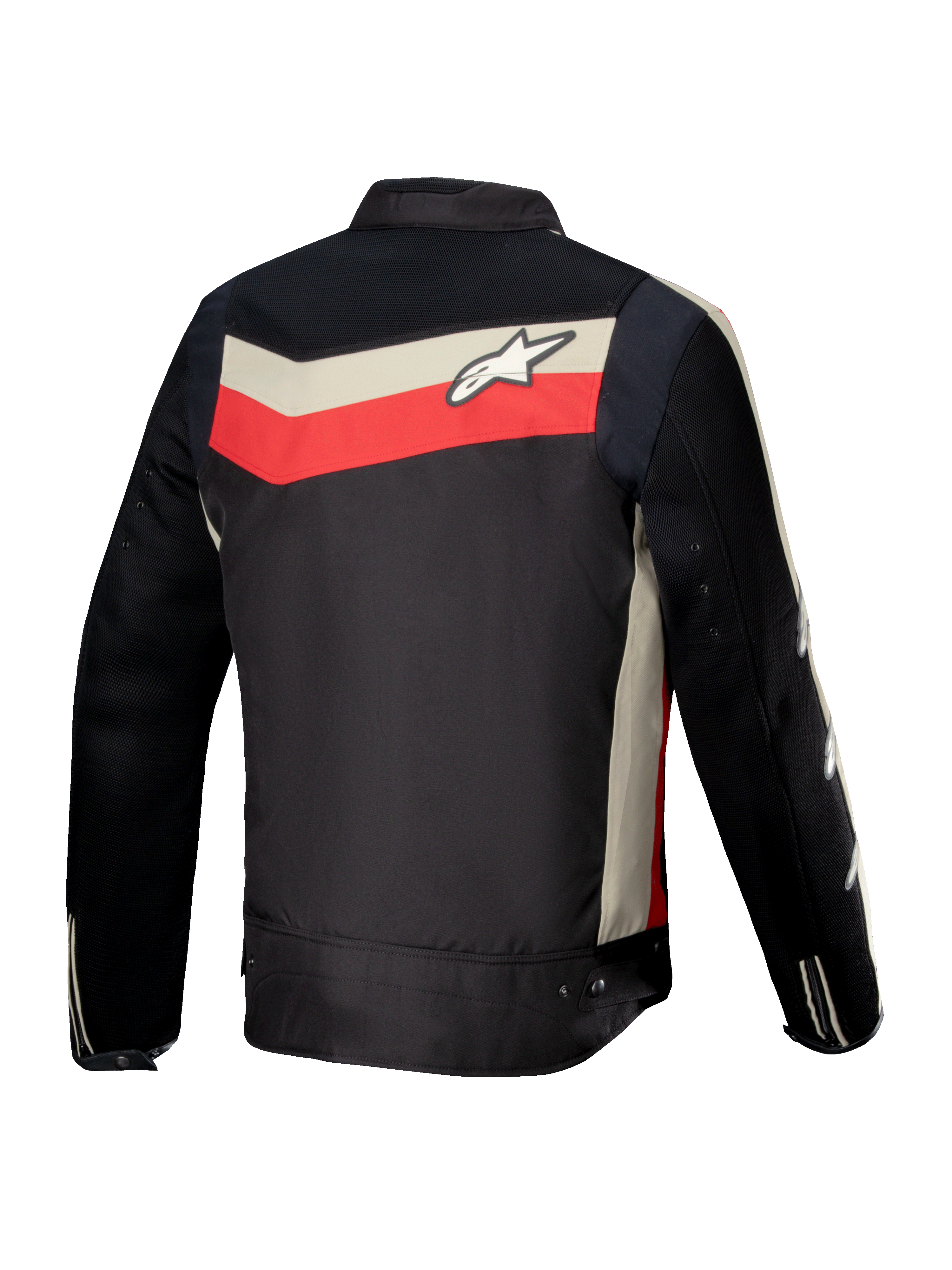 Alpinestars Giacca T-Dyno Air, giacca da moto in tessuto da uomo, vista posteriore, nera, rosso vivo ed ecrù, con pannelli in mesh traspirante