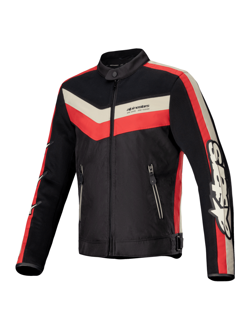 Alpinestars Giacca T-Dyno Air, giacca da moto in tessuto da uomo nera, rosso vivo ed ecrù, con pannelli in mesh 3D e dettagli in stile vintage