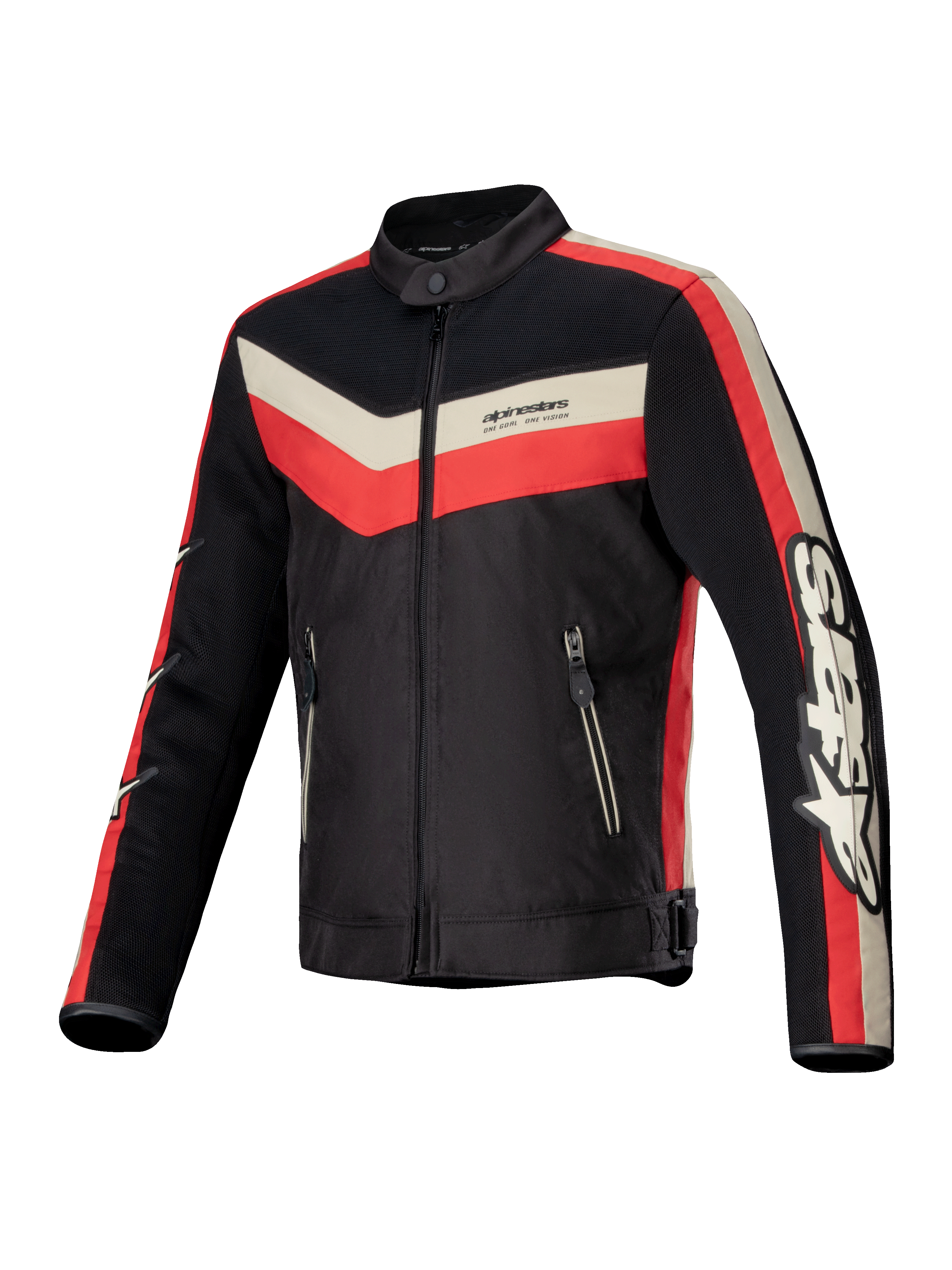 Alpinestars Giacca T-Dyno Air, giacca da moto in tessuto da uomo nera, rosso vivo ed ecrù, con pannelli in mesh 3D e dettagli in stile vintage