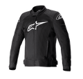 Giacca Alpinestars T-SP X Superair, giacca da moto nera con grande logo Alpinestars bianco sul petto, pannelli in rete per la ventilazione, chiusura frontale con zip, cinghie regolabili in vita, maniche pre-curvate, progettata per prestazioni sportive su strada