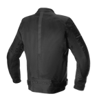 Giacca Alpinestars T-SP X Superair, giacca da moto, nero, vista posteriore con pannelli in rete tecnica, striscia centrale verticale e logo Alpinestars tono su tono sulla parte bassa della schiena, design con vestibilità sportiva su misura