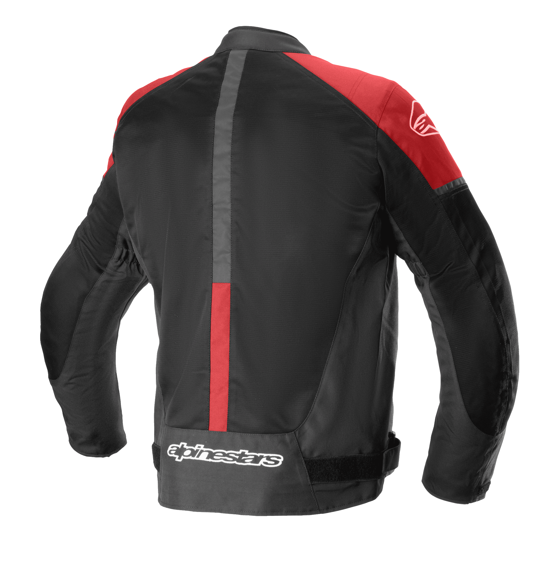 Giacca Alpinestars T-SP X Superair, giacca da moto in tessuto, nero e rosso brillante, vista posteriore con ampi pannelli in rete per il flusso d'aria, dettagli rossi sulle spalle e logo sulla parte inferiore della schiena.