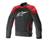 Alpinestars T-SP X Superair Jacket, giacca da moto, nero e rosso brillante, con un grande logo bianco sul petto, pannelli rossi su spalle e tasche, tessuto tecnico a rete per la ventilazione e vestibilità sportiva.