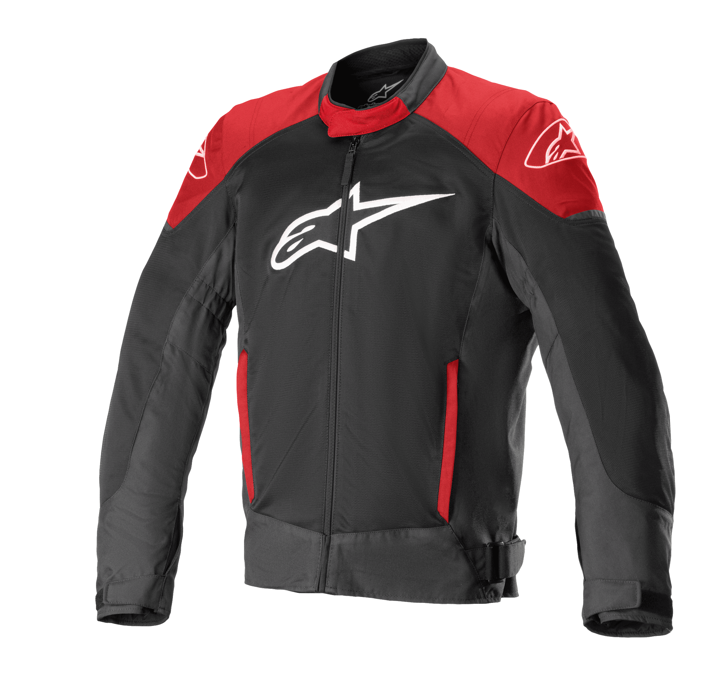 Alpinestars T-SP X Superair Jacket, giacca da moto, nero e rosso brillante, con un grande logo bianco sul petto, pannelli rossi su spalle e tasche, tessuto tecnico a rete per la ventilazione e vestibilità sportiva.