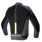 Alpinestars T-SP X Superair Jacket, giacca da moto, grigio scuro, nero e giallo fluo, vista posteriore con ampi pannelli in rete per la ventilazione e marchio giallo fluorescente sulla parte inferiore della schiena e sulla spalla