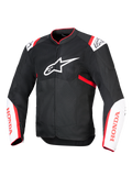 Giacca Alpinestars Honda T-SPS Air V2, giacca da moto in tessuto, nero con dettagli bianchi e rosso acceso, con pannelli in rete tecnica ventilata, logo Alpinestars sul petto e marchio Honda rosso sulle maniche, design sportivo urbano per favorire il flusso d'aria