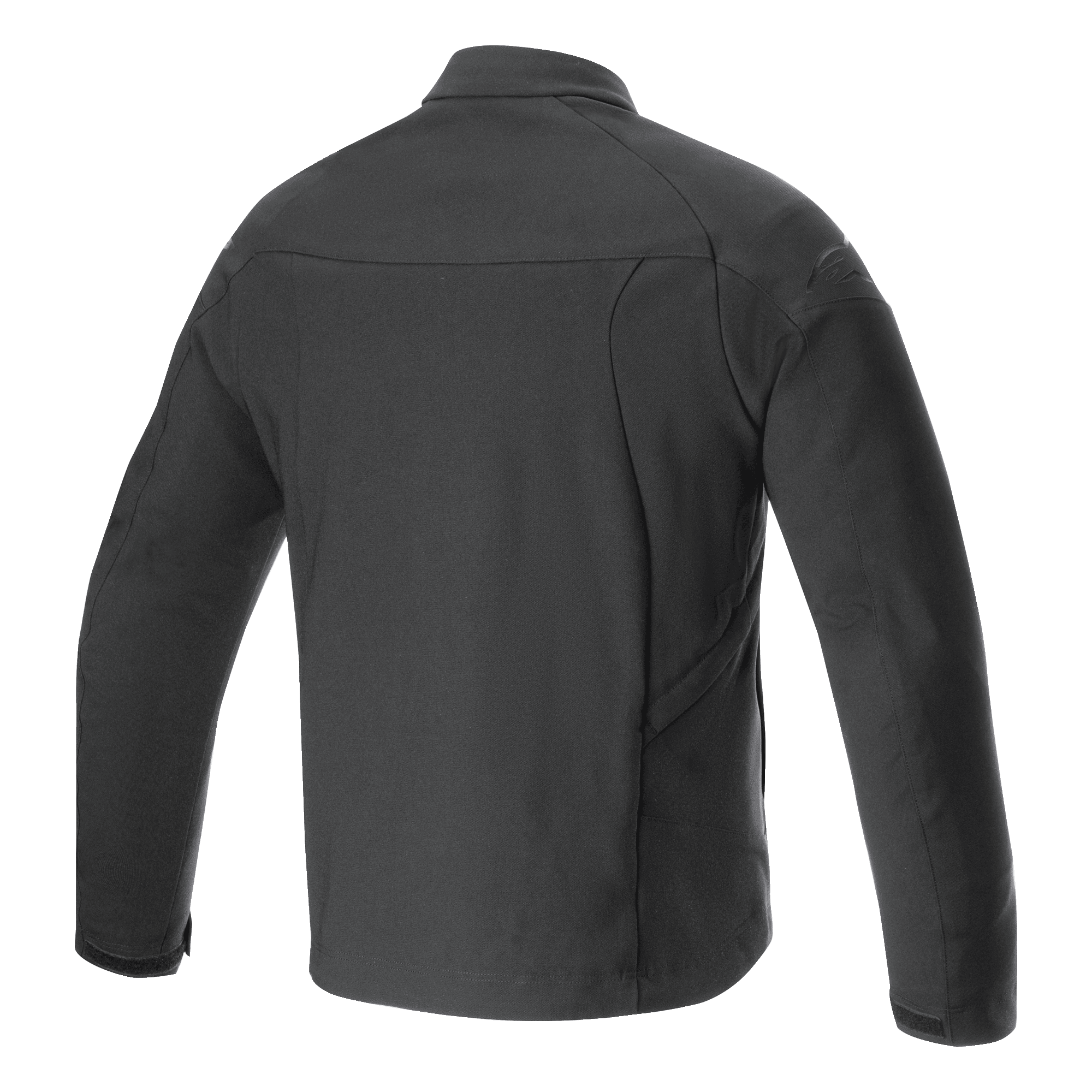 Giacca Alpinestars Aeron, giacca da moto, nero, vista posteriore con silhouette urbana minimalista, costruzione in poli-tessuto traspirante e completamente elasticizzato, sottile logo goffrato sulla spalla, abbigliamento estivo da moto