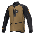 Giacca Alpinestars Venture XT, giacca da moto adventure touring, marrone e nero, dotata di tasche con zip sul petto e per le mani, zip di ventilazione sulle maniche, cinghie regolabili sulle braccia e branding Astars arancione