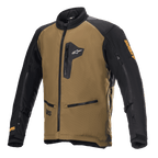 Giacca Alpinestars Venture XT, giacca da moto adventure touring, marrone e nero, dotata di tasche con zip sul petto e per le mani, zip di ventilazione sulle maniche, cinghie regolabili sulle braccia e branding Astars arancione