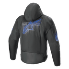 Alpinestars Giacca Zaca Air Venom Impermeabile, giacca da moto in tessuto da uomo con cappuccio, vista posteriore, nera e blu elettrico, con ventilazione in rete 3D e protezione certificata CE