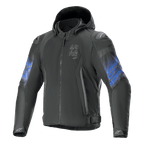 Alpinestars Giacca Zaca Air Venom Impermeabile, giacca da moto in tessuto con cappuccio, nera e blu elettrico, compatibile Tech-Air, certificata CE