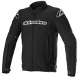 Alpinestars T-GP Force Jacket, giacca da moto in tessuto nero con loghi bianchi su petto e spalle, cerniera frontale, colletto alto, maniche pre-curvate, design sportivo per guida su strada