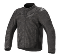 Alpinestars T SP-5 Rideknit® Textile Jacket, giacca da moto, nero mimetico, con motivo camouflage scuro, pannelli in maglia a costine elasticizzati, slider esterni sulle spalle, collo alto e vestibilità sportiva aerodinamica
