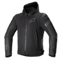 Alpinestars Zaca Air Jacket, giacca da moto in tessuto nero, design con cappuccio e zip frontale, pannelli in rete 3D traspiranti, slider esterni DFS Lite sulle spalle, loghi tono su tono su petto e braccia, stile street sportivo