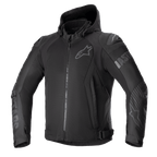 Alpinestars Zaca Air Jacket, giacca da moto in tessuto nero, design con cappuccio e zip frontale, pannelli in rete 3D traspiranti, slider esterni DFS Lite sulle spalle, loghi tono su tono su petto e braccia, stile street sportivo