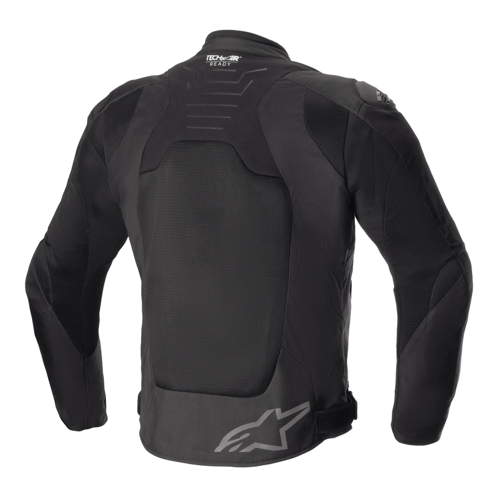 Giacca Alpinestars SMX Air, nero, vista posteriore, con ampi pannelli in rete tecnica per la ventilazione, marchio Tech-Air Ready sulla parte superiore della schiena, logo a stella Alpinestars sulla parte inferiore della schiena, giacca da moto sportiva in tessuto