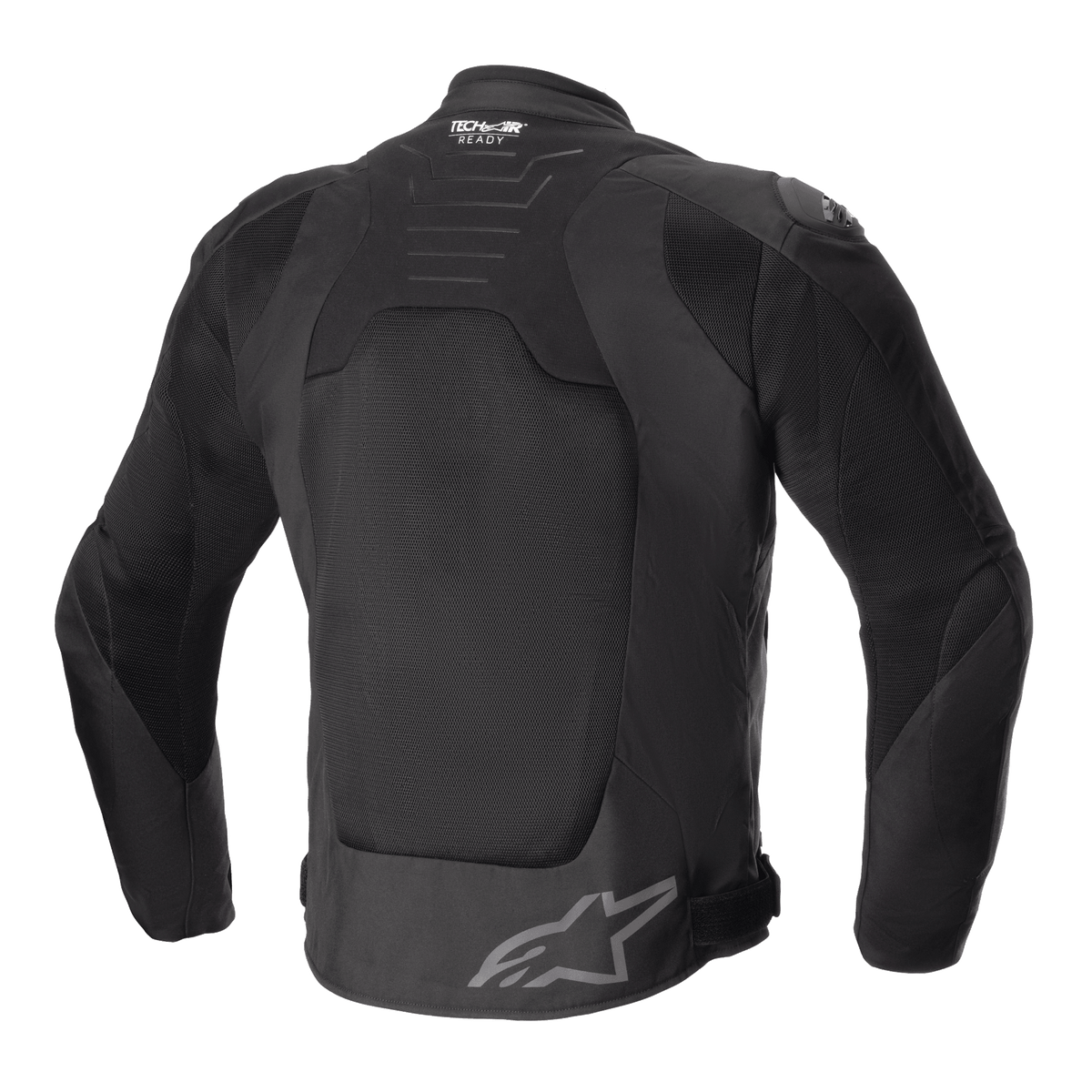 Giacca Alpinestars SMX Air, nero, vista posteriore, con ampi pannelli in rete tecnica per la ventilazione, marchio Tech-Air Ready sulla parte superiore della schiena, logo a stella Alpinestars sulla parte inferiore della schiena, giacca da moto sportiva in tessuto