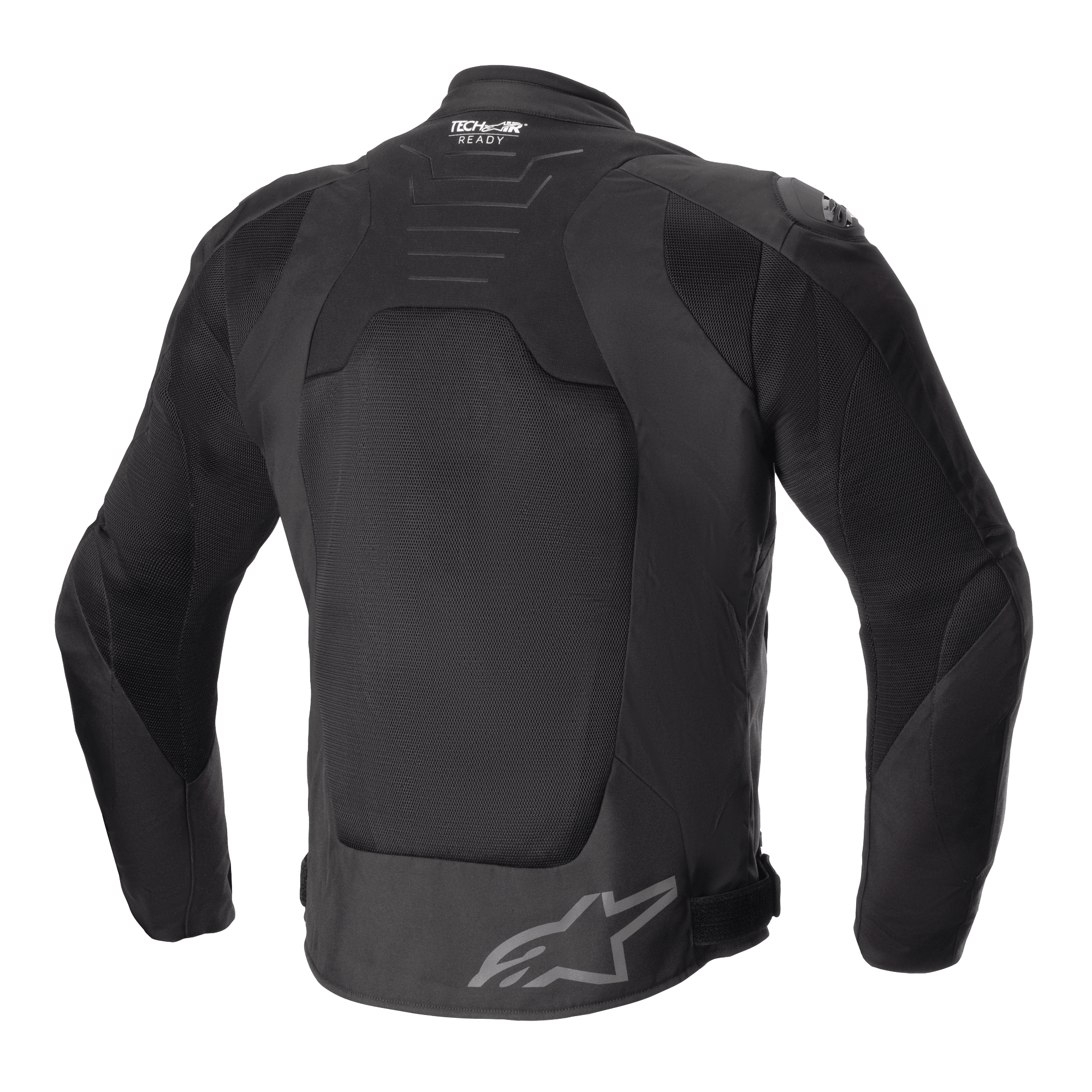 Giacca Alpinestars SMX Air, nero, vista posteriore, con ampi pannelli in rete tecnica per la ventilazione, marchio Tech-Air Ready sulla parte superiore della schiena, logo a stella Alpinestars sulla parte inferiore della schiena, giacca da moto sportiva in tessuto