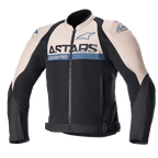 Alpinestars SMX Air Jacket, giacca da moto sportiva, marrone chiaro e nero con accenti blu sodalite, pannelli di ventilazione in mesh, logo ASTARS sul petto, chiusura frontale con zip, cinghie regolabili in vita, cursori protettivi sulle spalle