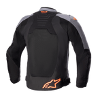 Alpinestars SMX Air Jacket, giacca da moto in tessuto, nero e grigio scuro con arancione fluo, vista posteriore con ampi pannelli in rete, logo Tech-Air Ready sulla parte superiore della schiena e logo a stella arancione in basso.