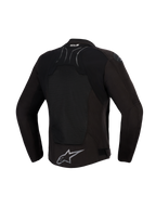 Giacca Alpinestars SMX Air, Black Anthracite, vista posteriore, con ampio pannello posteriore in mesh tecnico per la ventilazione, marchio Tech-Air® Ready sulla parte superiore della schiena e logo Alpinestars a stella argento sull'orlo inferiore, progettata per la guida sportiva in climi caldi.